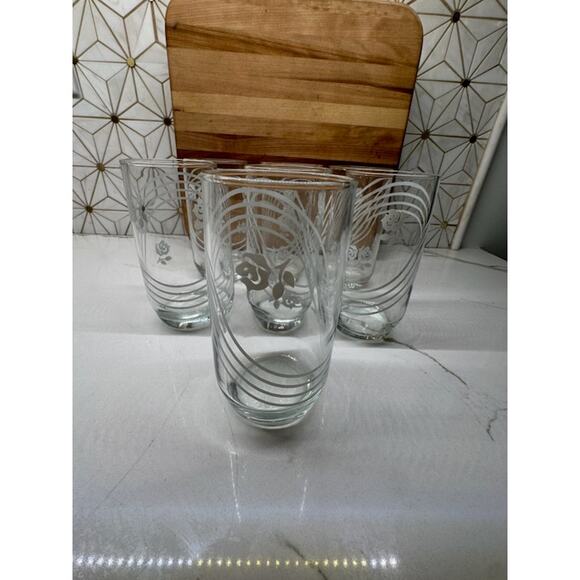 Vintage Anchor Hocking White‎ Swirls and Flowers Tumblers | Set of 7 - Picture 3 of 8
